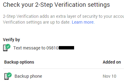 2step verification settings
