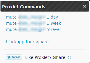 Proxlet blocks foursquare tweets