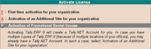 Tally Activate License Screen