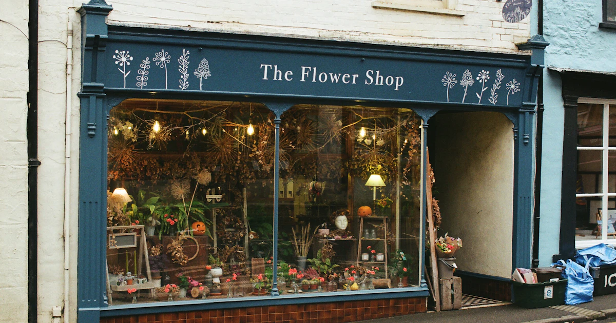 Small flower shop storefront representing AI tools for small business owners