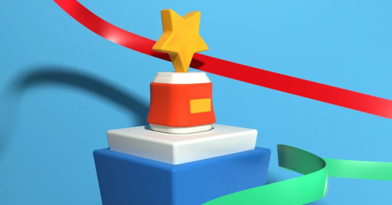 Yellow star trophy on a blue pedestal, for the Microsoft MVP award