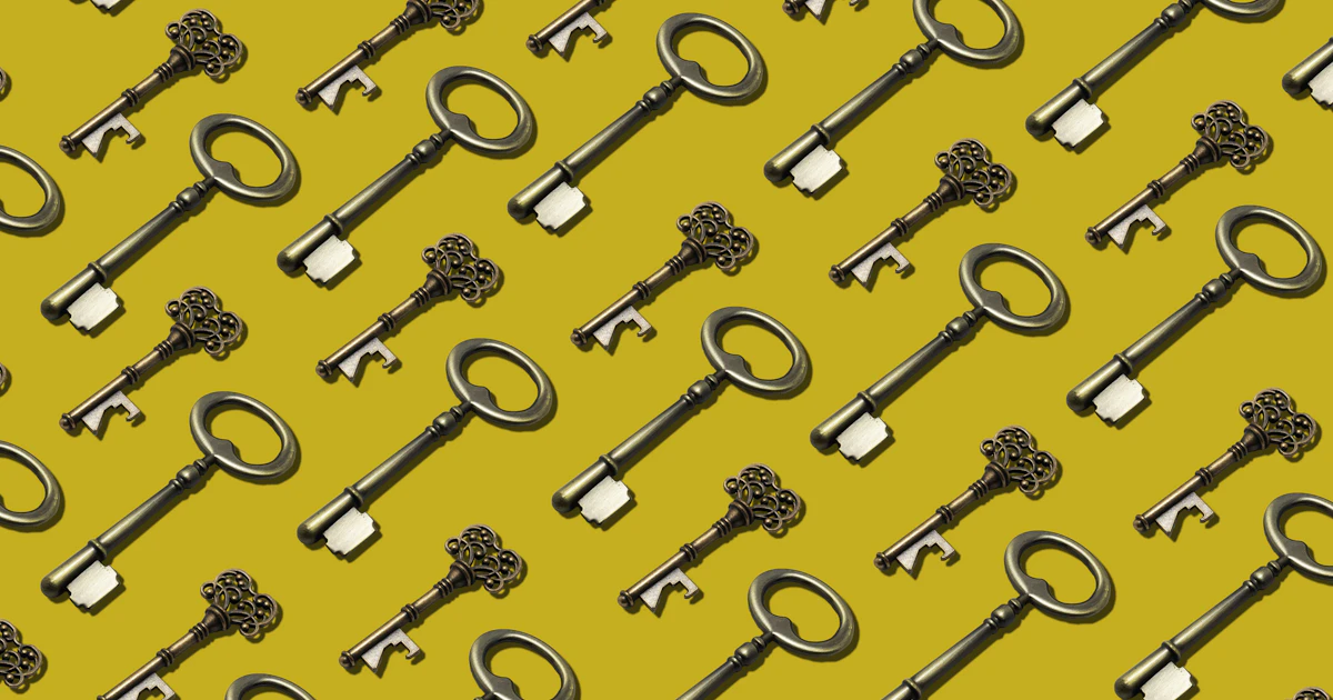 A bunch of keys on a bright yellow background, a picture of the best free password manager keeping all your logins together