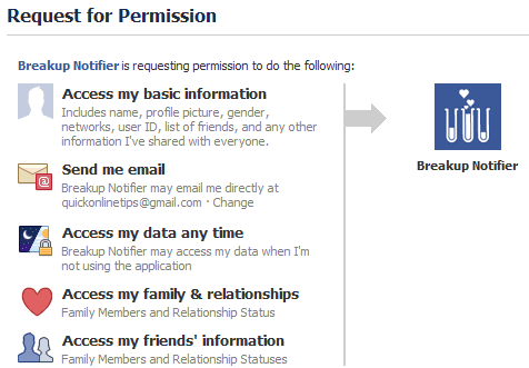 Facebook breakup notifier
