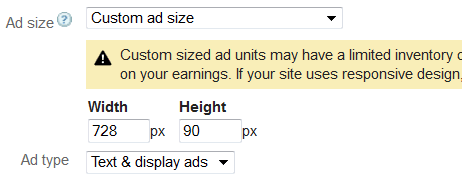 custom adsense size