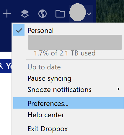 dropbox settings