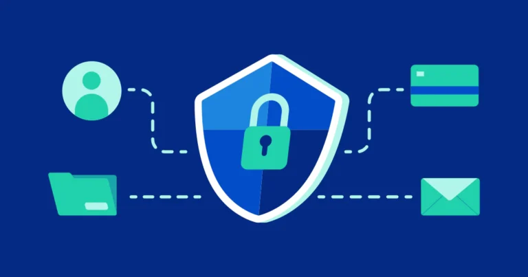 Encrypted Google search: padlock with security icons on a blue background