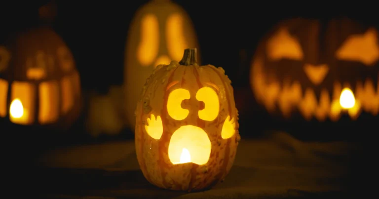 Glowing carved Halloween pumpkins