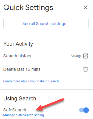 google safe search settings