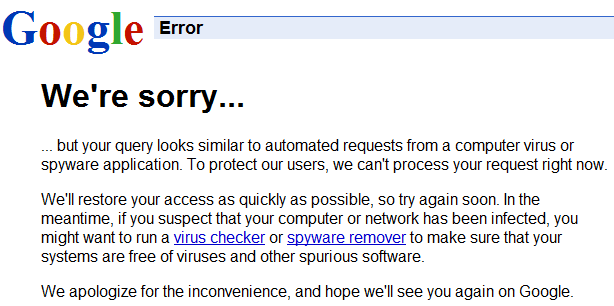 google we are sorry error
