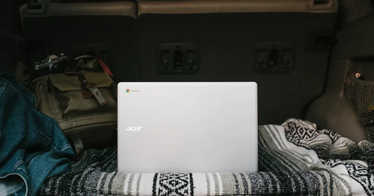 Chromebook laptop open on a desk, ready to take a screenshot