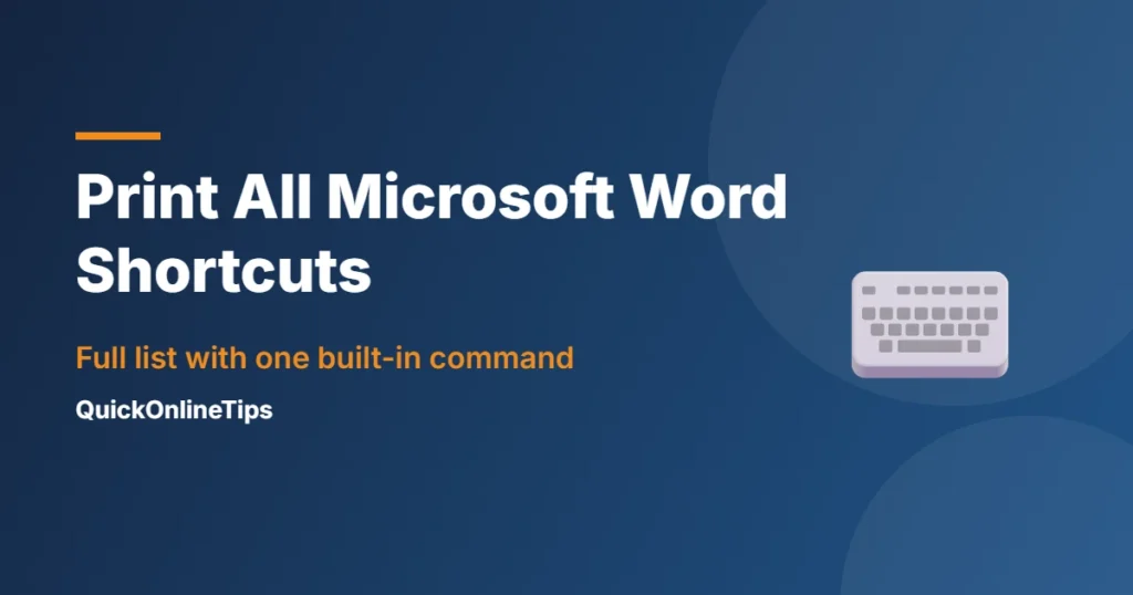 Print all Microsoft Word shortcuts