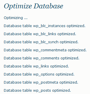 WordPress Database tables optimized