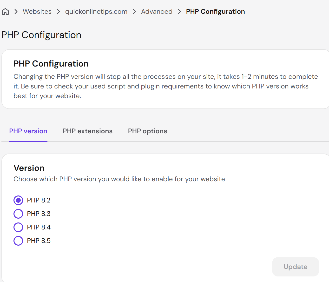 change PHP version in Hostinger PHP configuration