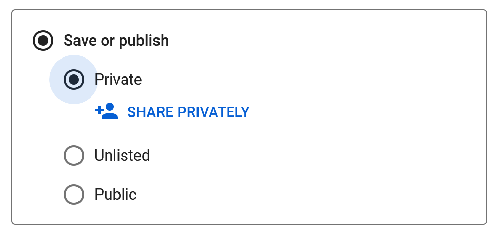 private video youtube setting