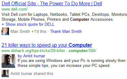 Google social results