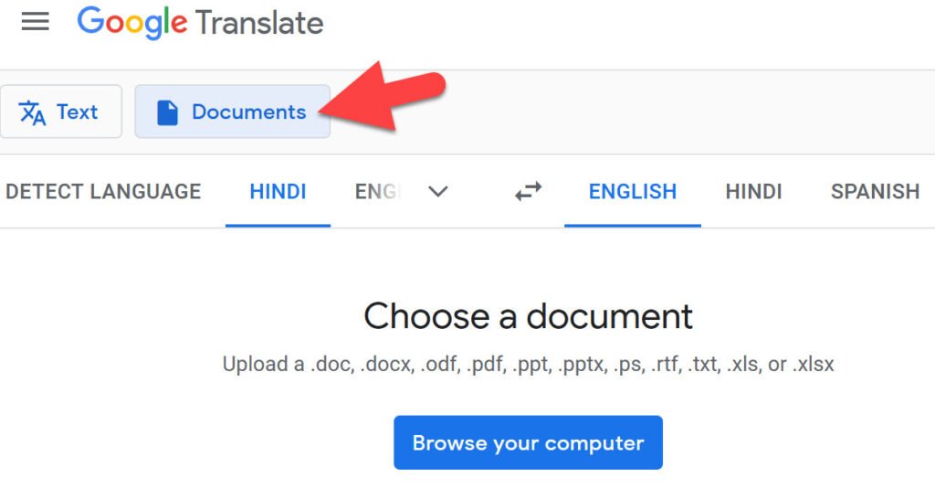 translate hindi english document