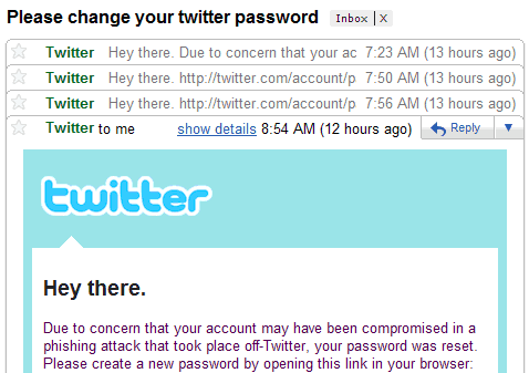 Twitter password reset